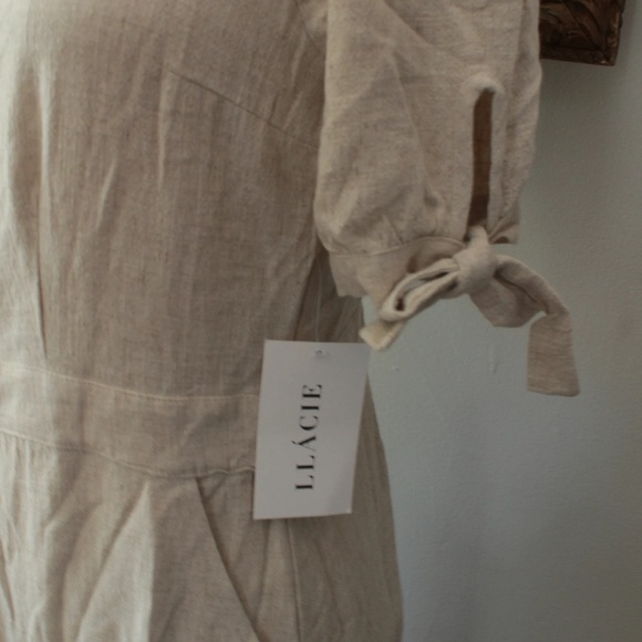 NWT Beige Linen Hayden LA Coconut Button Front Dress - Picture 4 of 5